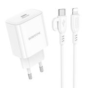 Адаптер Сетевой с кабелем Lightning/Type-C - Borofone BA81A, 1USB-C/PD20W белый