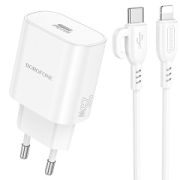 Адаптер Сетевой с кабелем Lightning/Type-C - Borofone BA82A, 1USB-C/PD25W белый