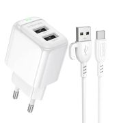 Адаптер Сетевой с кабелем Type-C/USB - Borofone BAS41A, 2USB/2.1A белый