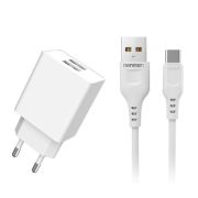 Адаптер Сетевой с кабелем Type-C/USB - VDenmenv DC02T, 2USB/2.1A белый (уп.отдельно)