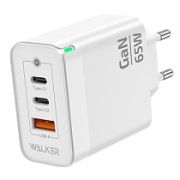 Адаптер Сетевой - Walker WH-45 GaN, 1USB/2USB-C/3.25A/QC3.0/PD65W белый