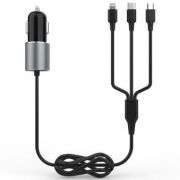 Адаптер Автомобильный - VDenmenv DZ11E, 1USB > micro USB+Lightning+Type-C, 2.4A, чёрный