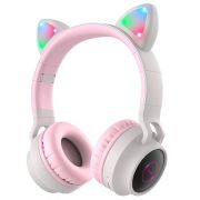 Наушники беспроводные полноразмерные Hoco W27 Cat Ear серо-розовые