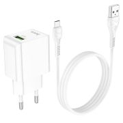 Адаптер Сетевой с кабелем Micro USB - Hoco C98A, 1USB/3A/QC3.0 белый