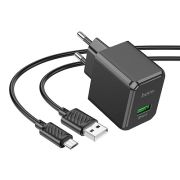 Адаптер Сетевой с кабелем Micro USB - Hoco CS12A, 1USB/3A/QC3.0/18W чёрный