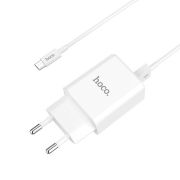 Адаптер Сетевой с кабелем Micro USB - Hoco C62A, 2USB/2.1A белый