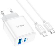 Адаптер Сетевой с кабелем Type-C/Type-C - Hoco C105A, 1USB/1USB-C/QC3.0/PD20W белый