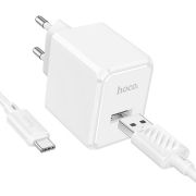 Адаптер Сетевой с кабелем Type-C/USB - Hoco CS11A, 1USB/2.1A белый