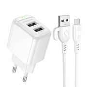 Адаптер Сетевой с кабелем Micro USB - Borofone BAS41A, 2USB/2.1A белый