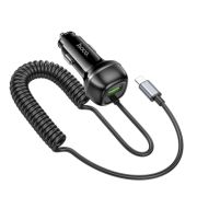 Адаптер Автомобильный с кабелем Lightning/USB - Hoco Z58B, 1USB/3A/QC3.0 чёрный