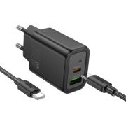 Адаптер Сетевой с кабелем Type-C/Type-C - Hoco N63, 1USB/1USB-C/QC3.0/PD30W чёрный