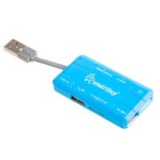 Разветвитель HUB > USB Smartbuy Combo 3 порта USB 2.0 + картридер голубой