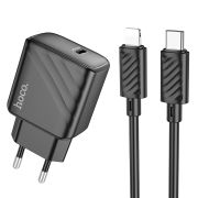 Адаптер Сетевой с кабелем Lightning/Type-C - Hoco CS22A, 1USB-C/PD30W чёрный