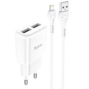 Адаптер Сетевой с кабелем Lightning/USB - Hoco C88A, 2USB/2.4A белый