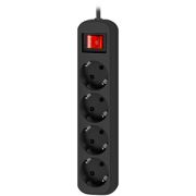 Сетевой удлинитель Defender G418 4 розеток 10А 2200W 1.8 м с заземлением выключатель чёрный