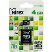 Карта памяти 4GB - Mirex карта памяти microSDHC сlass 10 с адаптером