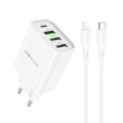 Адаптер Сетевой с кабелем Lightning/Type-C - Borofone BA79A, 3USB/1USB-C/QC3.0/PD20W белый