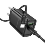 Адаптер Сетевой с кабелем Type-C/Type-C - Borofone BA87A, 1USB/1USB-C/QC3.0/PD65W чёрный