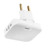 Переходник сетевой в розетку Walker WH-04 поворотный плоский белый 2хEU-разъем 2хUSB (1А)