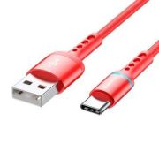 Кабель USB - Type-C Borofone BU33, 2.4A, 1.2м, подсветка индикатора, красный