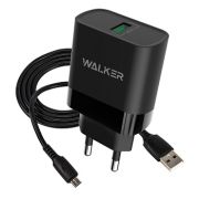 Адаптер Сетевой с кабелем Micro USB - Walker WH-35, 1USB/3A/QC3.0/15W чёрный