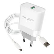 Адаптер Сетевой с кабелем Micro USB - Walker WH-35, 1USB/3A/QC3.0/15W белый