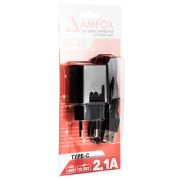 Адаптер Сетевой с кабелем Type-C/USB - Amfox AH-45, 1USB/2.1A/10.5W чёрный