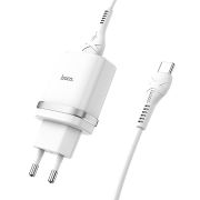 Адаптер Сетевой с кабелем Type-C/USB - Hoco C12Q, 1USB/3A/QC3.0/18W белый