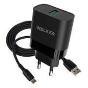 Адаптер Сетевой с кабелем Type-C/USB - Walker WH-35, 1USB/3A/QC3.0/15W чёрный