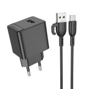 Адаптер Сетевой с кабелем Type-C/USB - Borofone BAS11A, 1USB/2.1A/10.5W чёрный