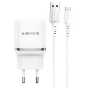 Адаптер Сетевой с кабелем Type-C/USB - Borofone BA36A, 1USB/3A/QC3.0 белый