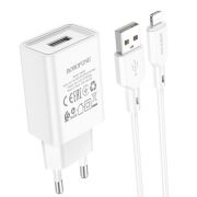 Адаптер Сетевой с кабелем Lightning/USB - Borofone BA68A, 1USB/2.1A белый