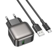 Адаптер Сетевой с кабелем Type-C/USB - Borofone BAS52A, 1USB/3A/QC3.0/18W чёрный