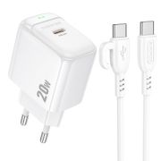 Адаптер Сетевой с кабелем Type-C/Type-C - Borofone BAS43A, 1USB-C/PD20W белый