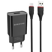 Адаптер Сетевой с кабелем Micro USB - Borofone BA20A, 1USB/2.1A чёрный