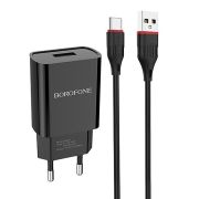 Адаптер Сетевой с кабелем Type-C/USB - Borofone BA20A, 2USB/2.1A чёрный