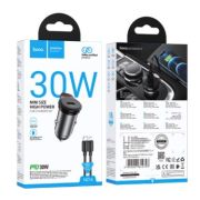 Адаптер Автомобильный с кабелем Lightning/Type-C - Hoco NZ16, 1USB-C/QC3.0/PD30W серый