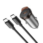 Адаптер Автомобильный с кабелем Type-C/Type-C - Hoco NZ16, 1USB-C/QC3.0/PD30W серый