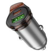Адаптер Автомобильный - Hoco NZ16A, 1USB/1USB-C/QC3.0/PD25W серый