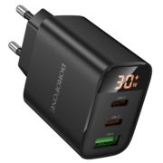 Адаптер Сетевой - Borofone BA98A, 1USB/2USB-C/QC3.0/PD20W с дисплеем чёрный