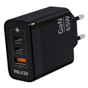 Адаптер Сетевой - Walker WH-45 GaN 1USB/2USB-C/3.25A/QC3.0/PD65W чёрный
