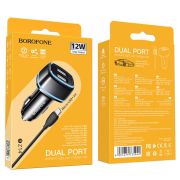 Адаптер Автомобильный с кабелем Micro USB - Borofone BZ14, 2USB/2.4A чёрный