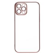 Чехол iPh 12 Pro Max пластик с защитными линзами на камере прозрачный розовый