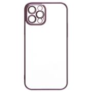 Чехол iPh 12 Pro Max пластик с защитными линзами на камере прозрачный фиолетовый