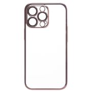 Чехол iPh 13 Pro пластик с защитными линзами на камере прозрачный розовый