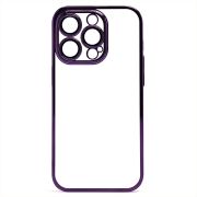 Чехол iPh 14 Pro Max пластик с защитными линзами на камере прозрачный фиолетовый