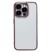 Чехол iPh 15 Pro пластик с защитными линзами на камере прозрачный розовый