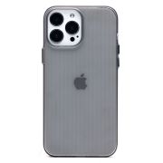 Чехол iPh 13 Pro Max пластик с защитой камеры рифлёный однотонный прозрачный
