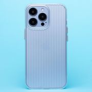 Чехол iPh 13 Pro пластик с защитой камеры рифлёный однотонный прозрачный