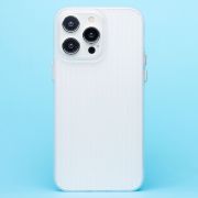 Чехол iPh 14 Pro Max пластик с защитой камеры рифлёный однотонный прозрачный